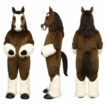 Horse Mascot Costume in Dark Brown with White Mane Adult