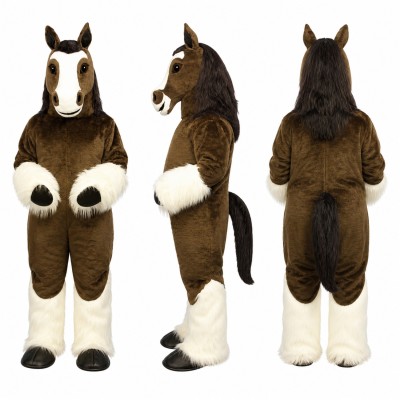 Horse Mascot Costume in Dark Brown with White Mane Adult