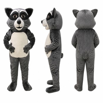 Raccoon Mascot Costume in Gray with Black Face Mask Adult