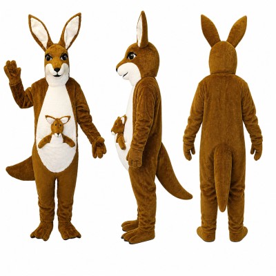 Kangaroo Mascot Costume in Brown with Baby in Pouch Adult