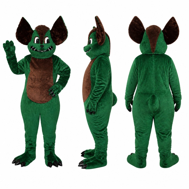 Bat Mascot Costume in Green and Brown with Large Ears Adult
