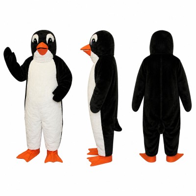 Penguin Mascot Costume in Black and White with Orange Feet Adult