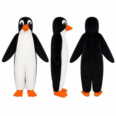 Penguin Mascot Costume in Black and White with Orange Beak Adult