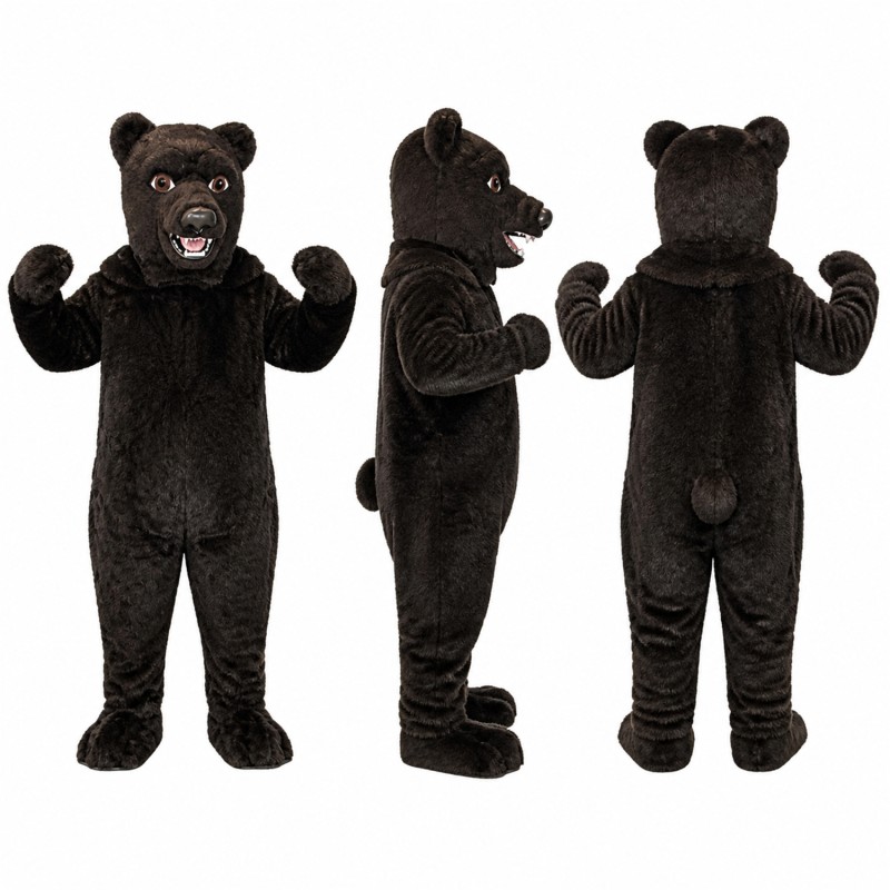 Black Bear Mascot Costume with Open Mouth Adult