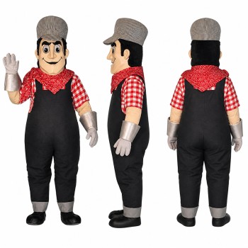 Chef Mascot Costume with Red Check Shirt and Black Overalls Adult