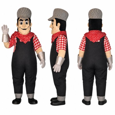 Chef Mascot Costume with Red Check Shirt and Black Overalls Adult