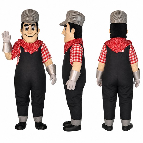 Chef Mascot Costume with Red Check Shirt and Black Overalls Adult
