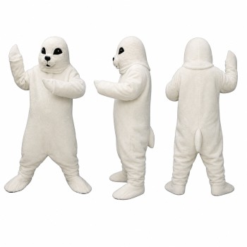 Seal Mascot Costume in White with Black Eyes Adult