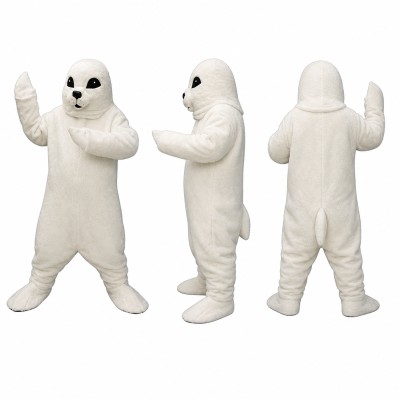 Seal Mascot Costume in White with Black Eyes Adult