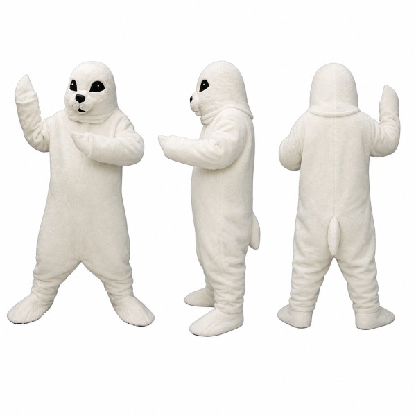 Seal Mascot Costume in White with Black Eyes Adult