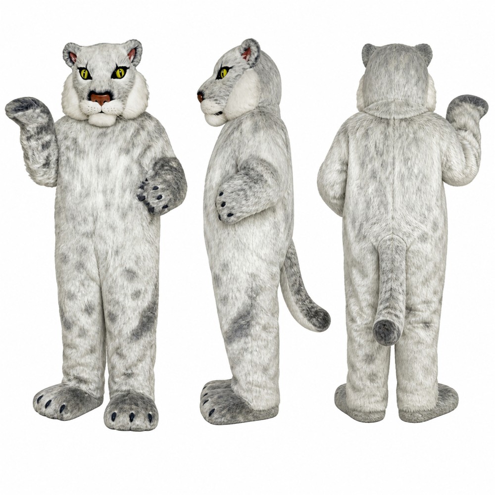 Snow Leopard Mascot Costume in Gray with Dark Spots Adult Snow Leopard Mascot Costume in Gray with Dark Spots Adult