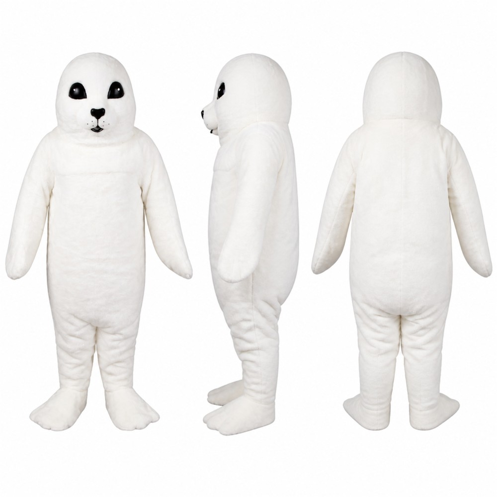 Seal Mascot Costume in White with Rounded Face Adult Seal Mascot Costume in White with Rounded Face Adult