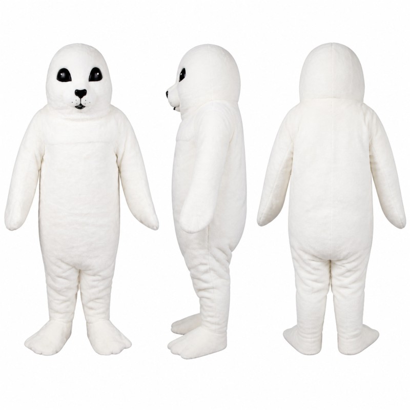 Seal Mascot Costume in White with Rounded Face Adult