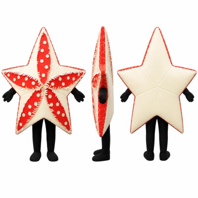 Starfish Mascot Costume in Red and White with Dotted Pattern Adult