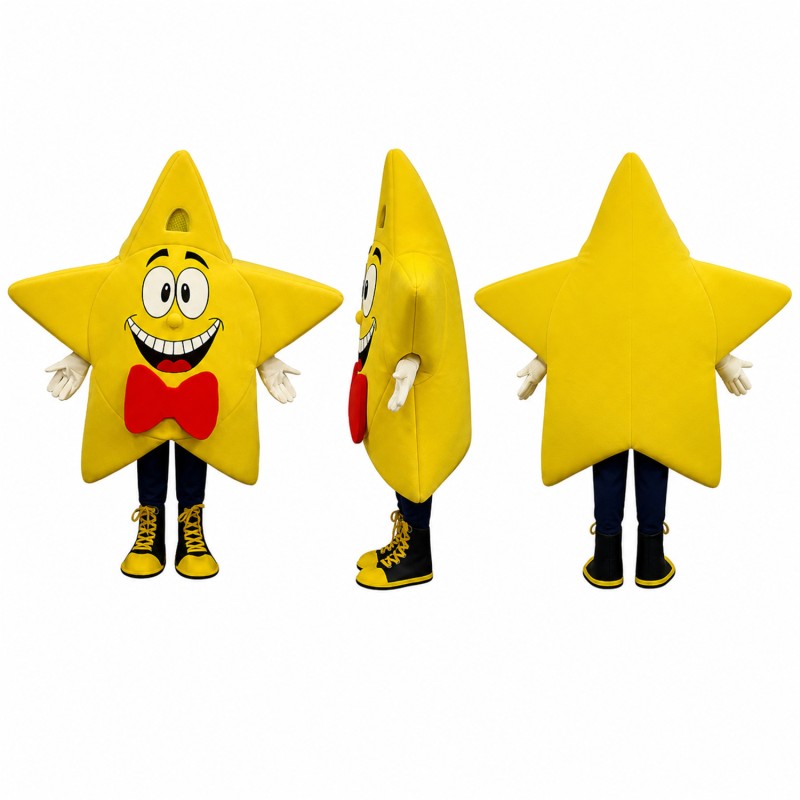 Star Mascot Costume in Yellow with Red Bow Tie Adult