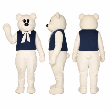 Polar Bear Sailor Mascot Costume in White with Navy Top Adult