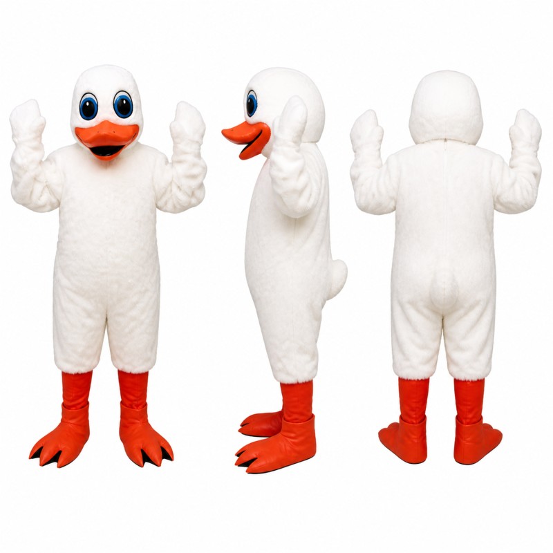 Duck Mascot Costume in White with Red Orange Feet Adult
