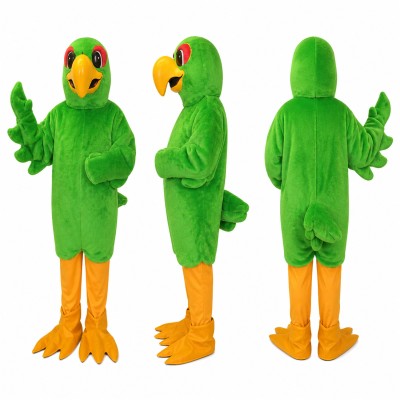 Parrot Mascot Costume in Bright Green with Orange Beak and Feet Adult