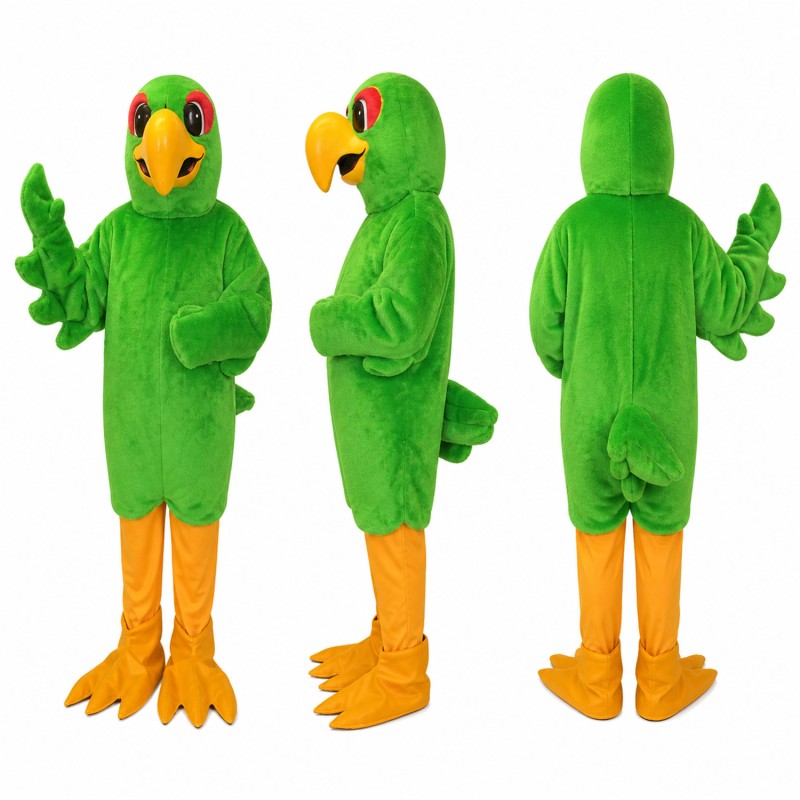 Parrot Mascot Costume in Bright Green with Orange Beak and Feet Adult
