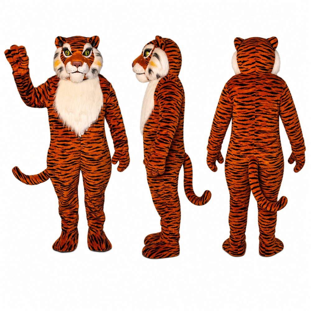 Tiger Mascot Costume in Orange with Black Stripes Adult