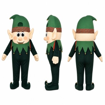 Elf Mascot Costume in Green with Pointed Hat Adult