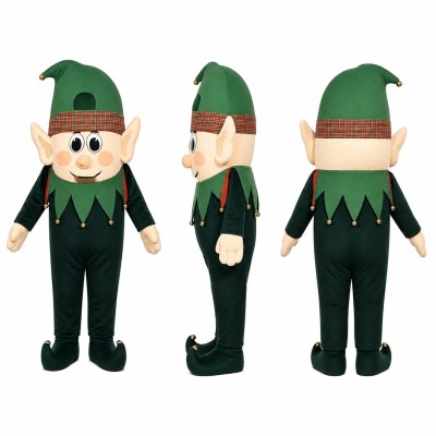 Elf Mascot Costume in Green with Pointed Hat Adult