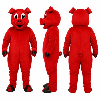 Red Pig Mascot Costume in Red with Small Horns Adult