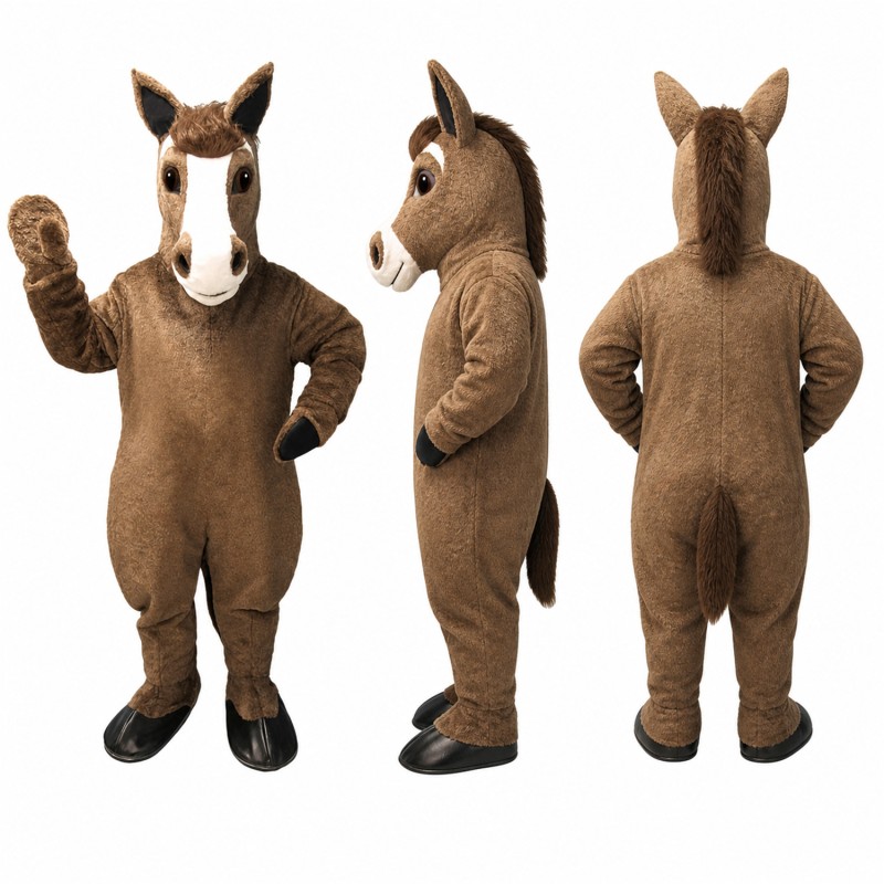 Horse Mascot Costume in Brown with Black Hooves Adult