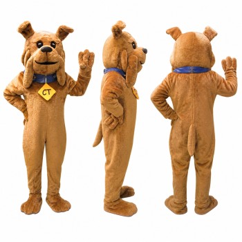 Superhero Dog Mascot Costume in Tan with Red Cape Adult