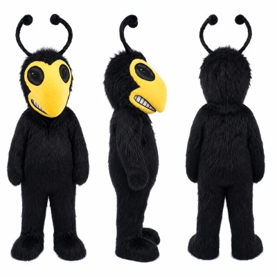 Bee Mascot Costume in Black with Yellow Face and Antennae Adult