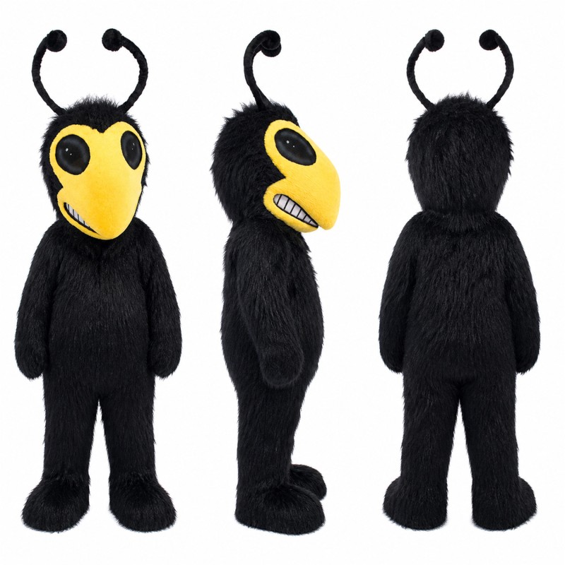 Bee Mascot Costume in Black with Yellow Face and Antennae Adult