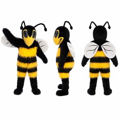 Bee Mascot Costume in Black and Yellow with Wings Adult