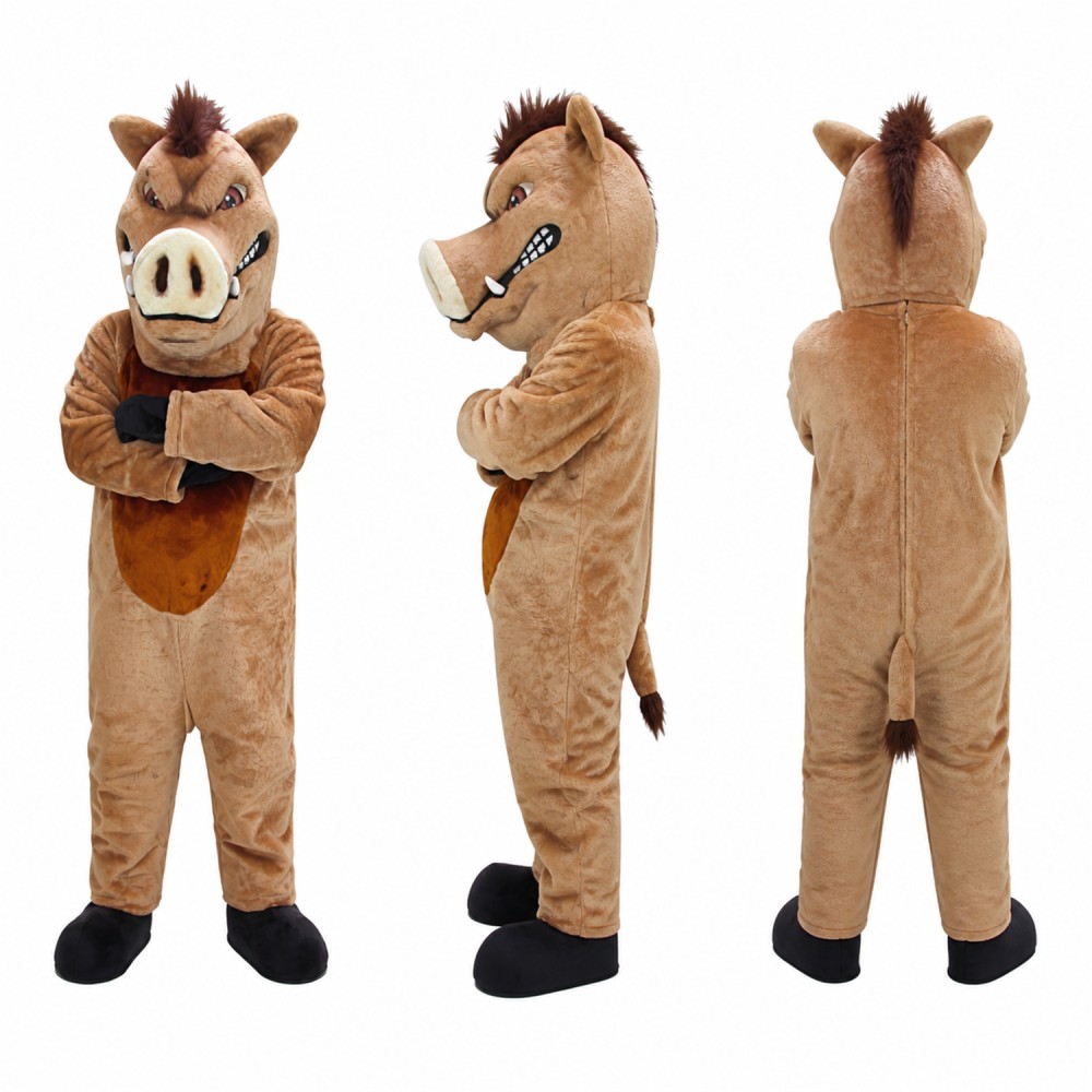 Wild Boar Mascot Costume in Brown with Dark Mane Adult