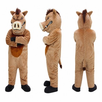 Wild Boar Mascot Costume in Brown with Dark Mane Adult
