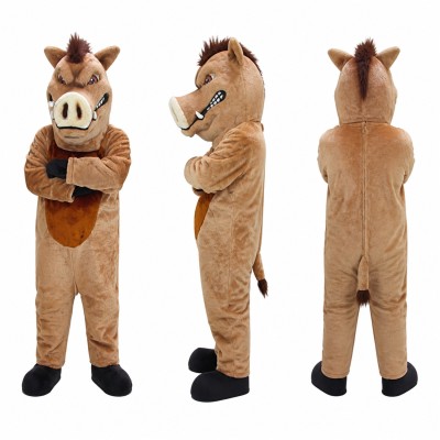 Wild Boar Mascot Costume in Brown with Dark Mane Adult