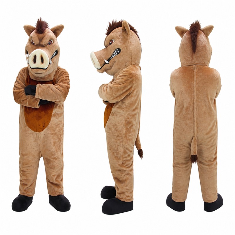Wild Boar Mascot Costume in Brown with Dark Mane Adult
