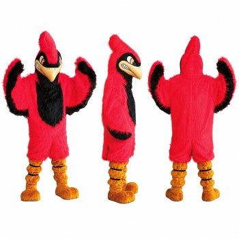 Cardinal Mascot Costume in Red and Black with Yellow Beak Adult