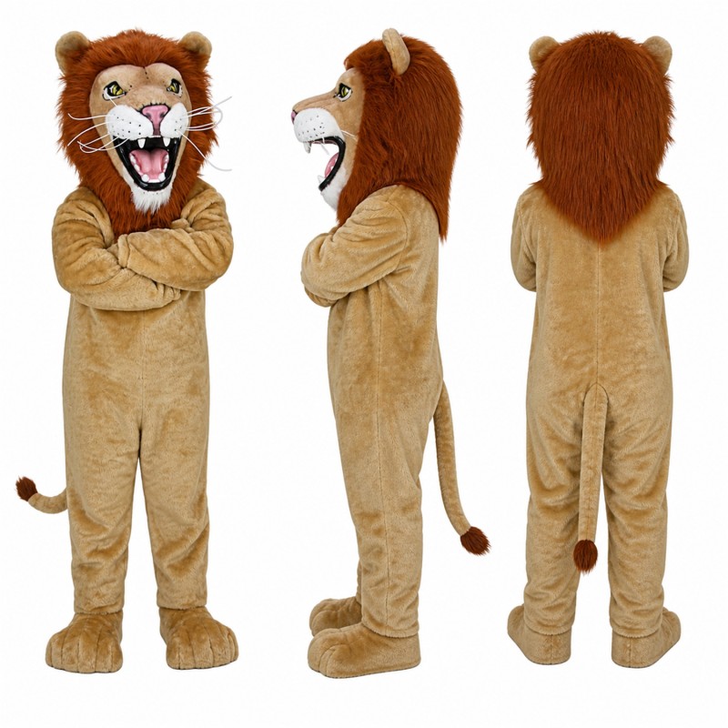 Lion Mascot Costume in Tan with Dark Red Mane Adult