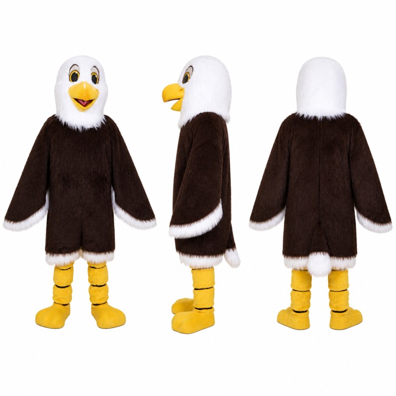 Bald Eagle Mascot Costume in Dark Brown with White Head Adult