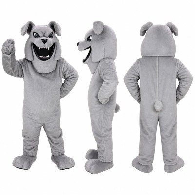 Bulldog Mascot Costume in Gray with Wide Grin Adult