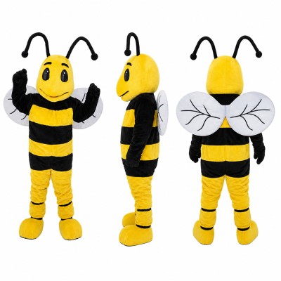 Bee Mascot Costume in Yellow and Black with Antennae Adult