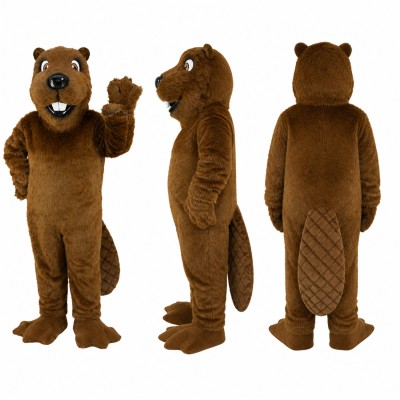 Beaver Mascot Costume in Brown with Flat Tail and Buck Teeth Adult
