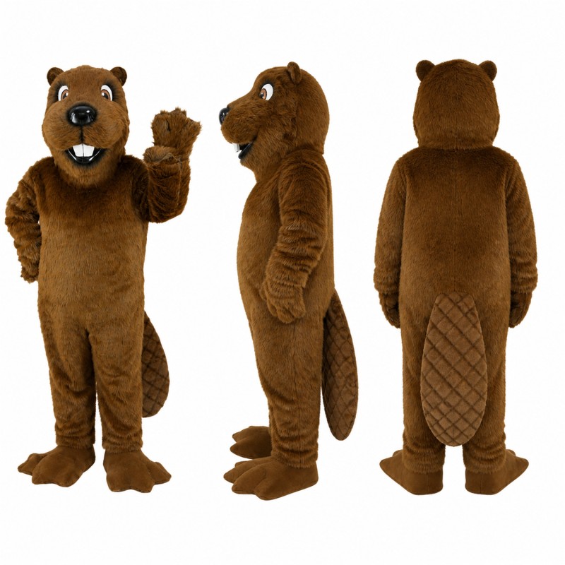 Beaver Mascot Costume in Brown with Flat Tail and Buck Teeth Adult