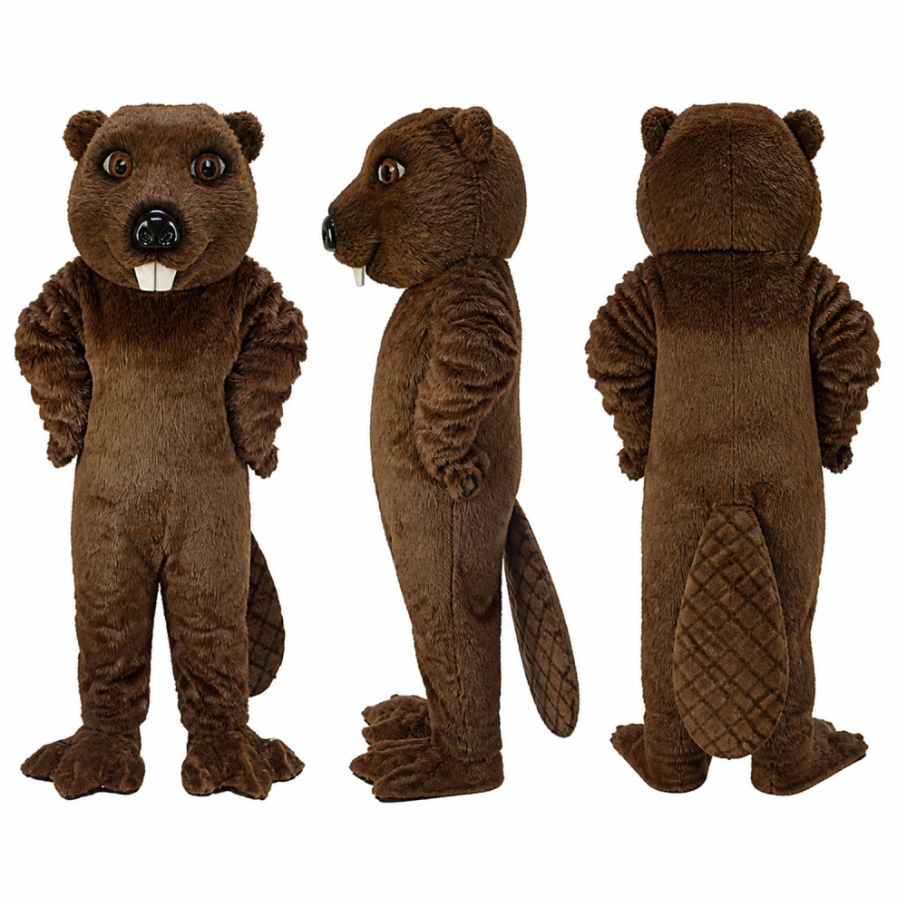 Beaver Mascot Costume in Dark Brown with Flat Tail Adult