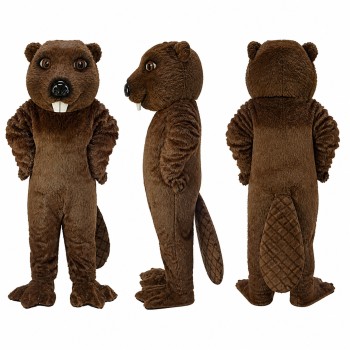 Beaver Mascot Costume in Dark Brown with Flat Tail Adult