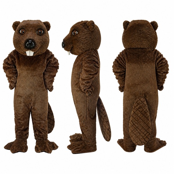 Beaver Mascot Costume in Dark Brown with Flat Tail Adult