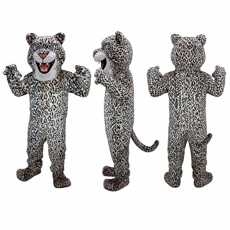 Snow Leopard Mascot Costume in Gray with Black Spots Adult