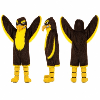 Hawk Mascot Costume in Dark Brown with Yellow Chest Adult