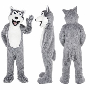 Wolf Mascot Costume in Gray with White Belly Adult