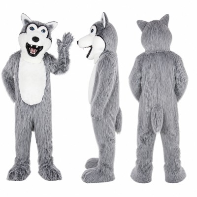 Wolf Mascot Costume in Gray with White Belly Adult